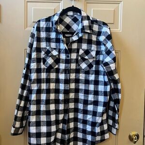 Plaid Button Down Shirt - Black and White